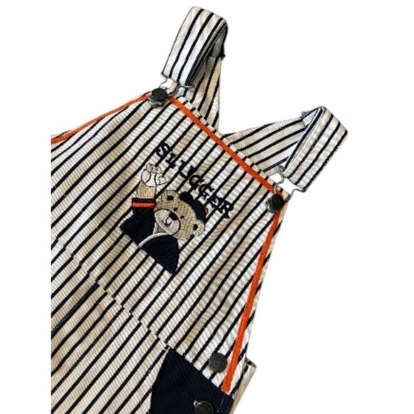 vtg sesame street stripped slugger overalls 4T baseball shorts 90s Rare - Picture 4 of 5